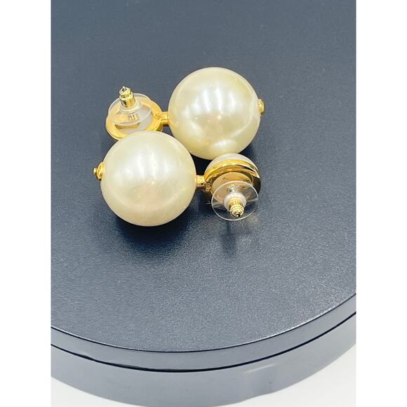 Lele Sadoughi Designer Large White Faux Pearl Double Drop Pierced Earrings - Picture 10 of 12